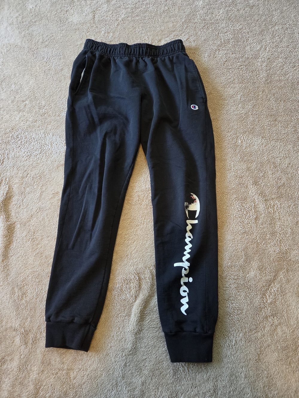 Champion Black Jogger Sweatpants with White Script Logo